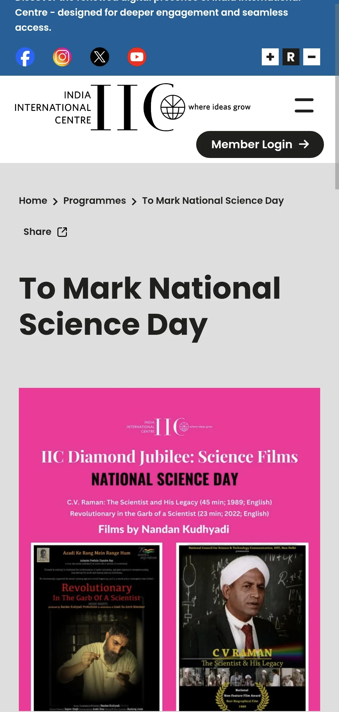 IIC Diamond Jubilee Science Films for National Science Day: films by Nandan Kudhyadi, including the Acharya P.C. Ray documentary